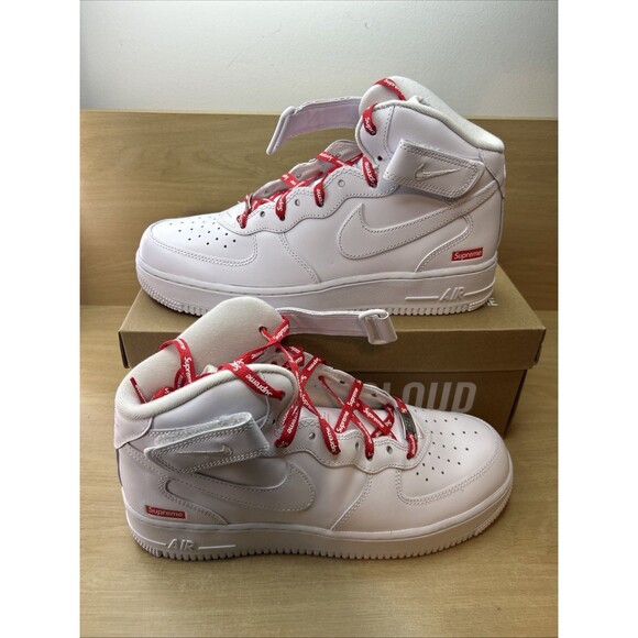 Size 9 - Nike Supreme x Air Force 1 Mid Box Logo - Triple White - Pink Supreme main image 7